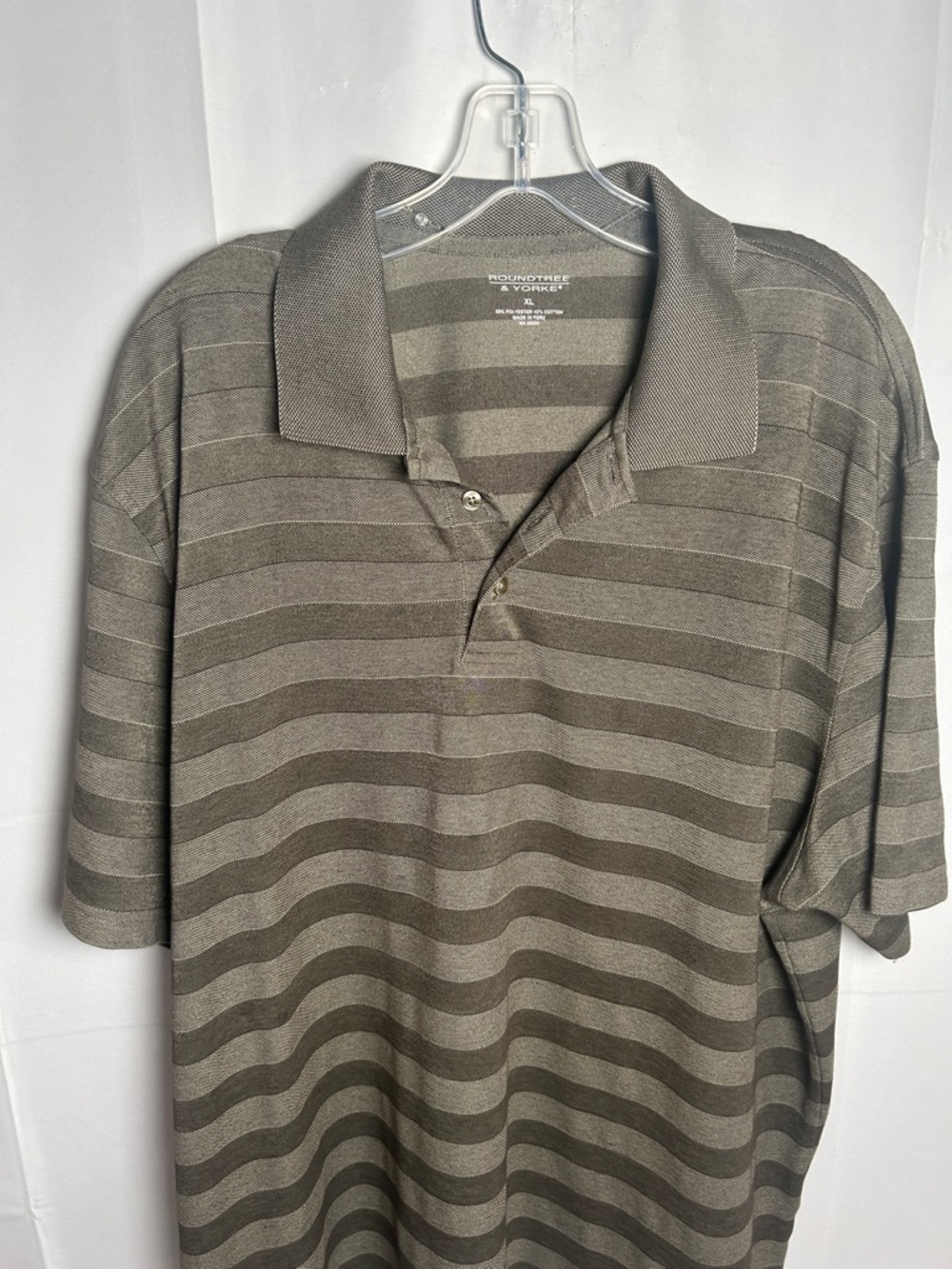 Roundtree & Yorke Men's Striped Polo in Olive and Taupe